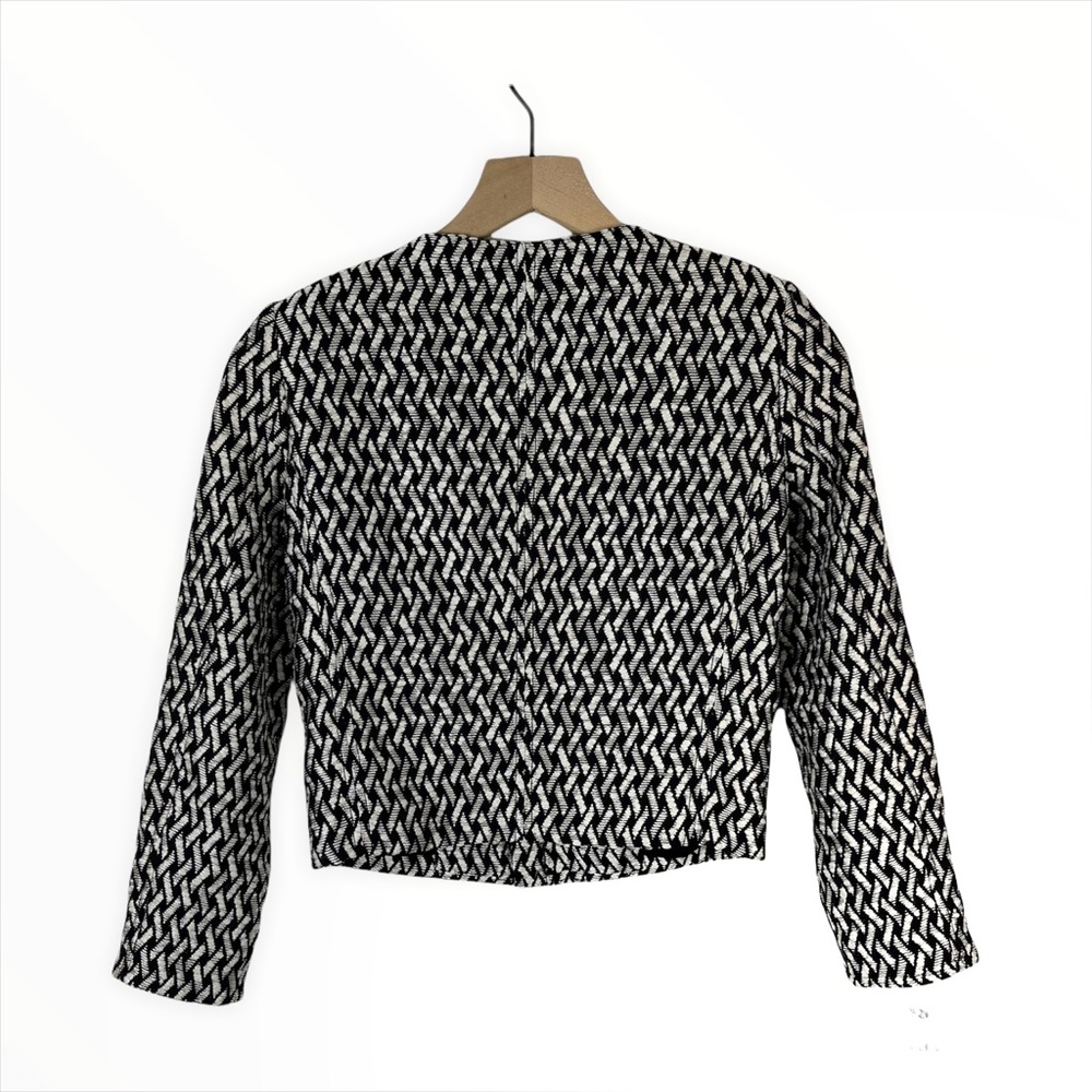 Alice + Olivia Black White Sahara Basket Weave Jacket Shoulder Pads XS - Picture 4 of 6